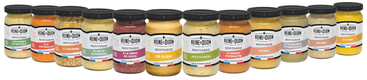 La gamme de moutarde Reine de Dijon